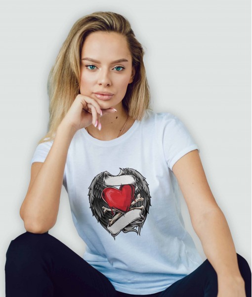 Дамска тениска с щампа Готика Heart And Crossbones - TShirtArtShop.com
